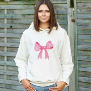 🎀 Pretty Pink Bow Fleece Hoodie Sweatshirt – Soft & Stylish 🎀